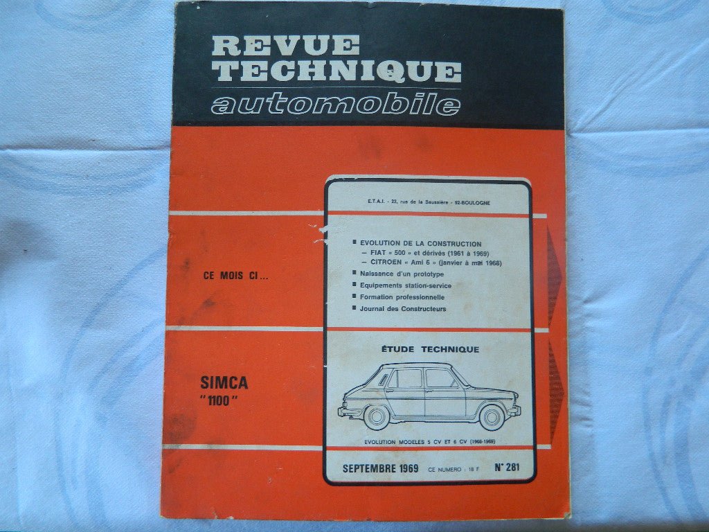 RTA revue technique automobile etat comme neuf SIMCA 1100 n 281 - KLR Automation