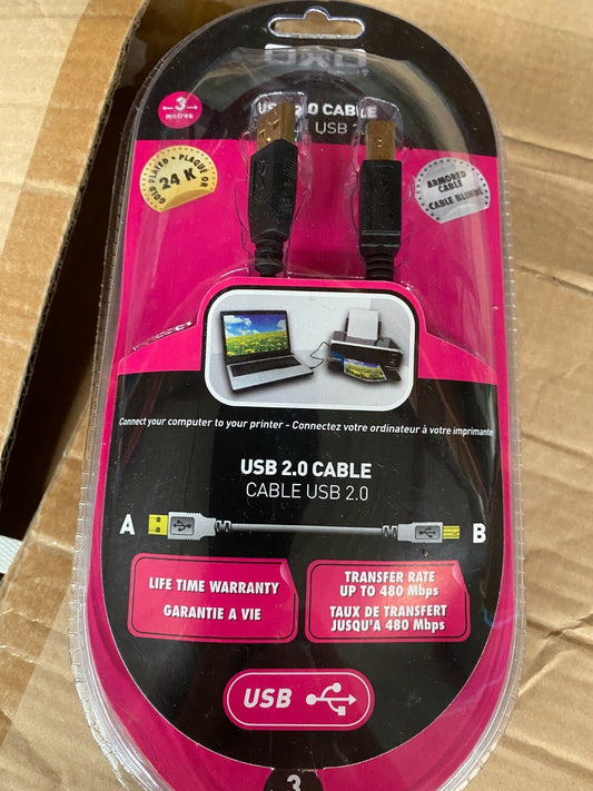 Lot de 50pc x Cable USB 2.0 A - B 3 metre plaqué OR 24k Garantie a vie OXO - KLR Automation