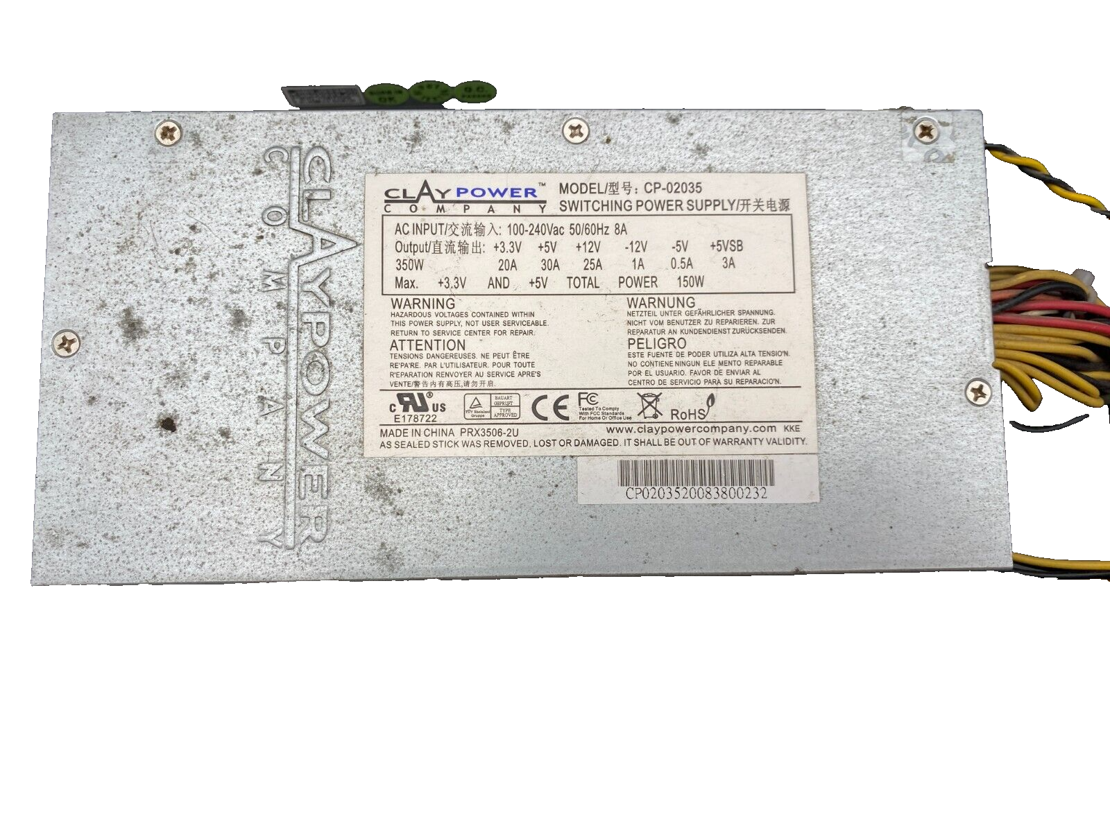 CLAY POWER CP-02035 SWITCHING POWER SUPPLY 350W 100-240V 8A x1pc