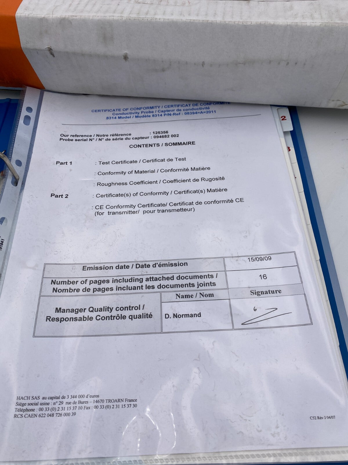 Polymetron 8394 conductivité 08394=A=2011 COND. SENSOR WITH CERTIFICATE HACH - KLR Automation