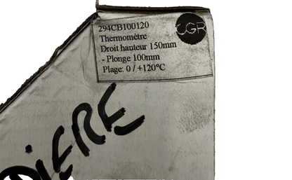 CGR 294CB100120 THERMOMETRE DROIT HAUTEUR 150mm PLONGE 100mm PLAGE 0 - 120°C - KLR Automation