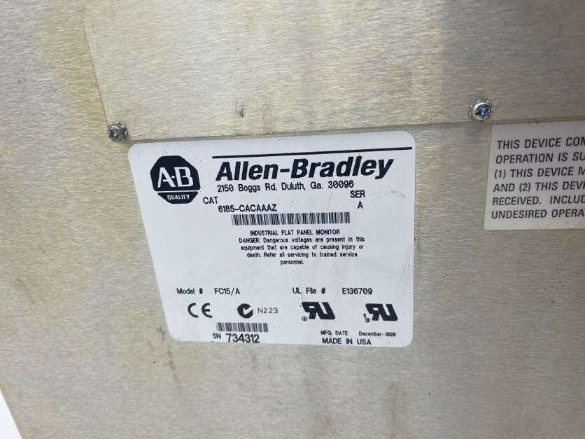 ALLEN-BRADLEY Industriel Flat Panel Monitor 6185-CACAAAZ FC15/A