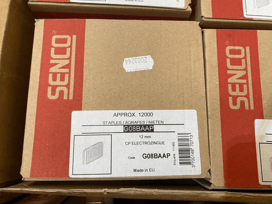 SENCO G08BAAP AGRAFES 12mm CP ELECTROZINGUE BOITE DE 12000pcs CARTON DE 96000pcs - KLR Automation