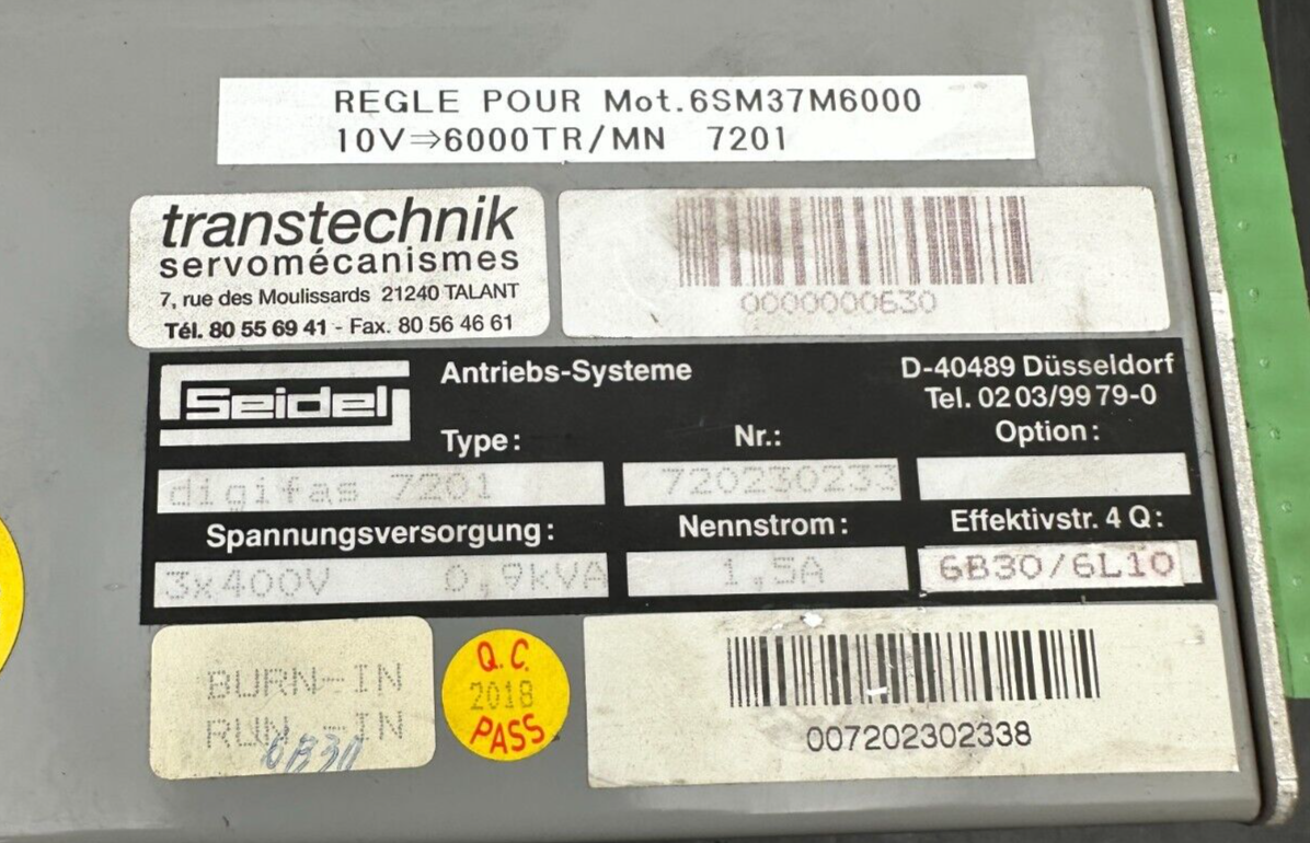 SEIDEL DIGIFAS 7201 KOLLMORGEN 3x400V 0.9kVA 1.5A 6B30/6L10 AMPLIFICATEUR