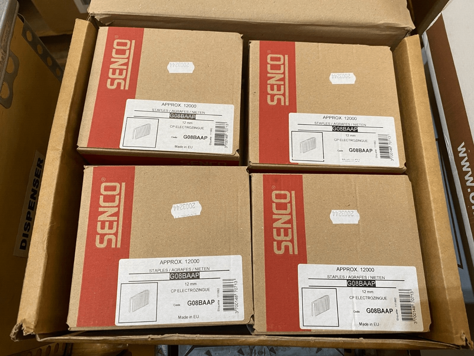 SENCO G08BAAP AGRAFES 12mm CP ELECTROZINGUE BOITE DE 12000pcs CARTON DE 96000pcs - KLR Automation