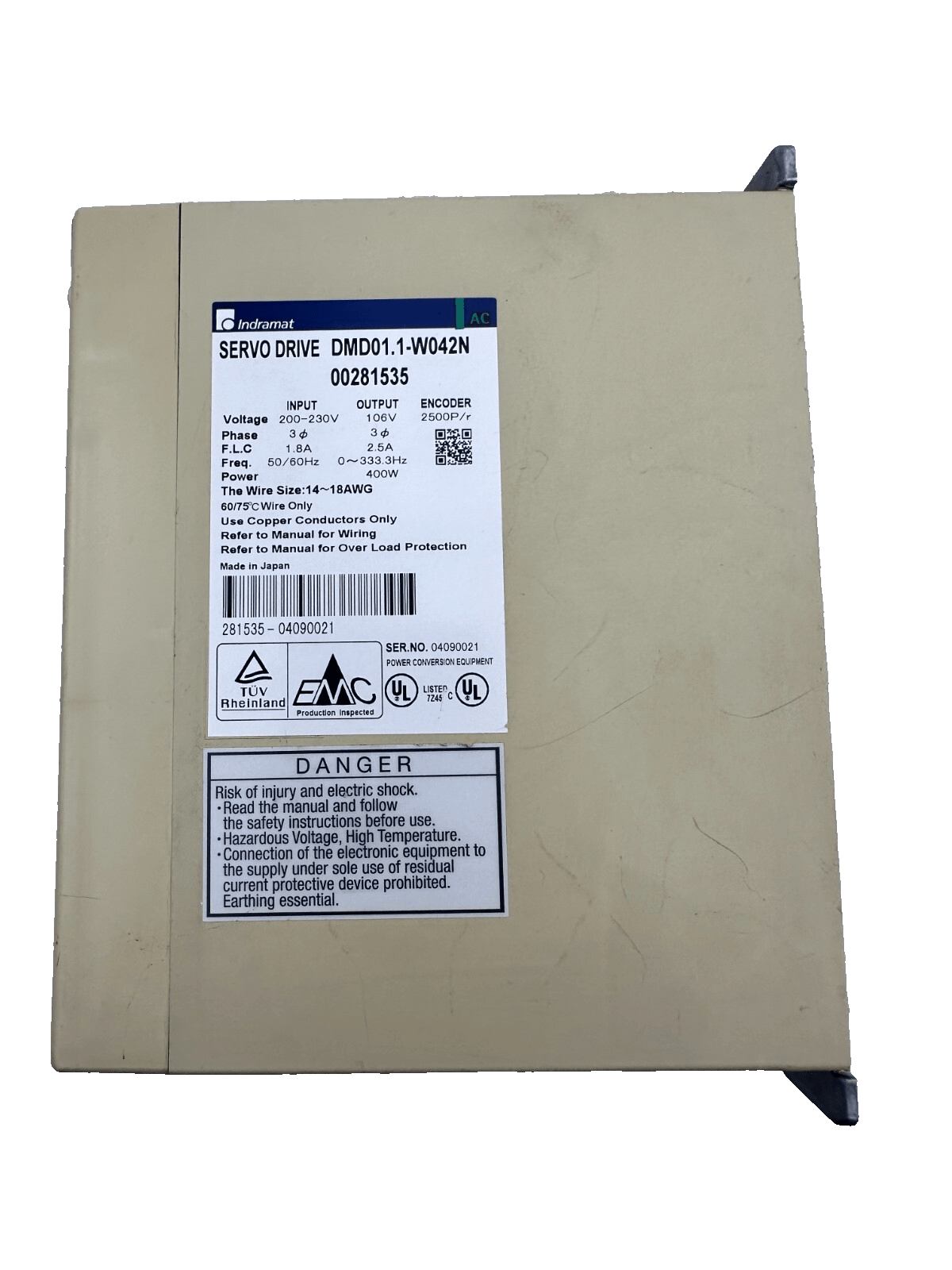 INDRAMAT DMD01.1 - W042N 00281535 SERVO DRIVE 200 - 230V - KLR Automation
