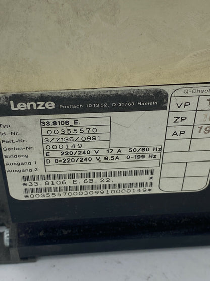 LENZE - 33.8106 - E / Variateur de fréquence - KLR Automation