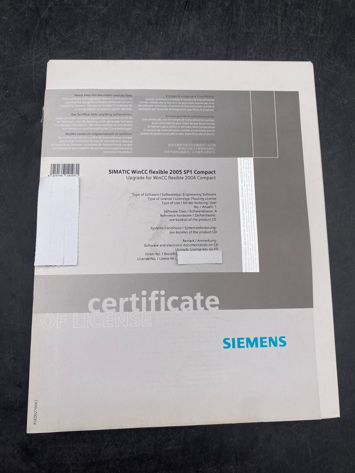 SIEMENS SOFTWARE SIMATIC WINCC FLEXIBLE 2005 SP1 COMPACT UPGRADE FOR 2004