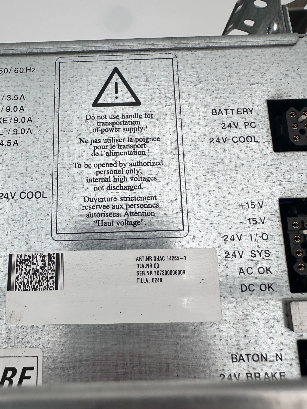 ABB DSQC 539 SR92B130 3HAC 14265-1 ALIMENTATION