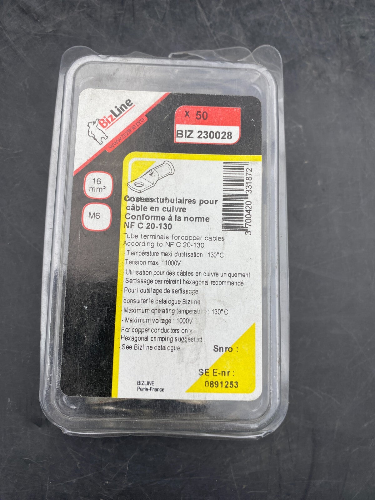 NEW BIZLINE 230028 TUBULAR CABLE LUGS 16mm M6 BOX OF 50pc