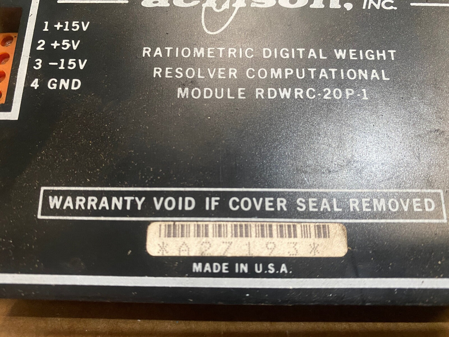 Acrison Ratiometric Digital Weight Resolver Computational Module RDWRC - 20P - 1 - KLR Automation