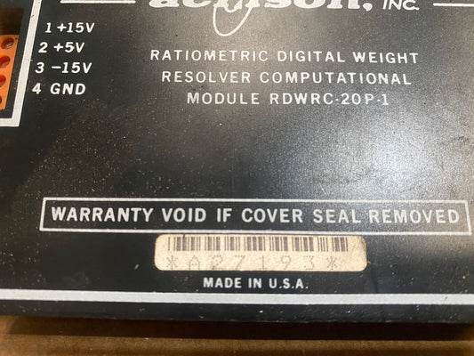 Acrison Ratiometric Digital Weight Resolver Computational Module RDWRC - 20P - 1 - KLR Automation