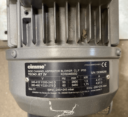 CIMME TECNO JET 2V KDS046950 SIDE CHANNEL ASPIRATOR BLOWER CL.F - KLR Automation