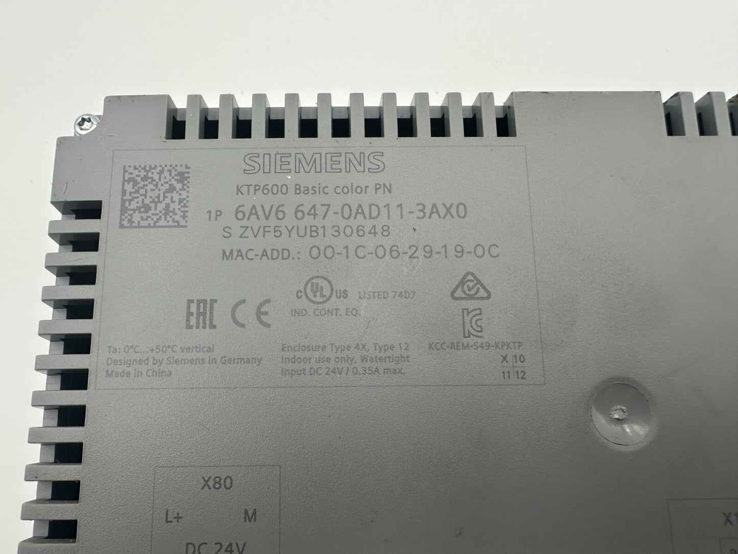 SIEMENS 6AV6647-0AD11-3AX0 SIMATIC PANEL TOUCH KTP600 BASIC COLOR PN