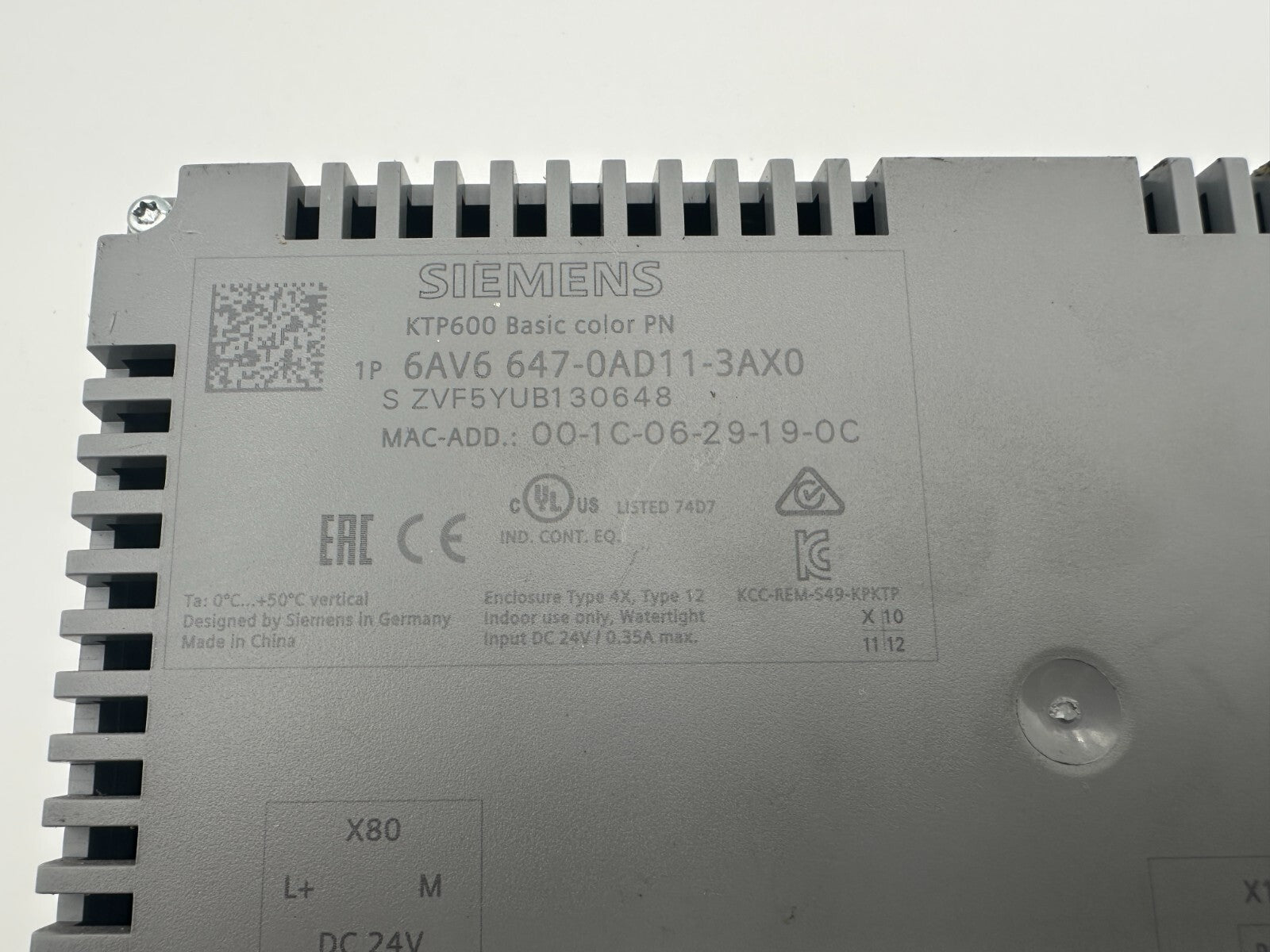 SIEMENS 6AV6647-0AD11-3AX0 SIMATIC PANEL TOUCH KTP600 BASIC COLOR PN