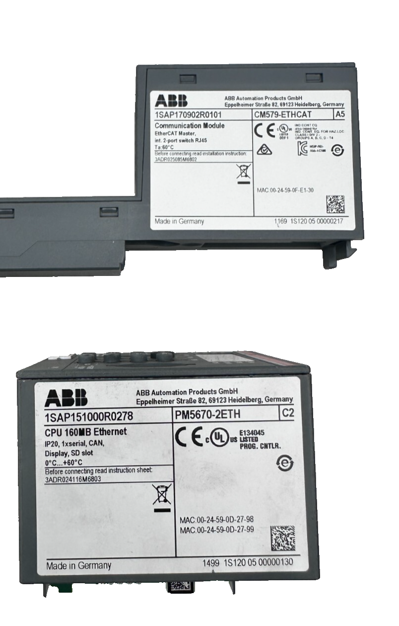 ABB PM5670 1SAP151000R0278 CPU 160MB ETHERNET + TB5620-2ETH + TA524 + CM579
