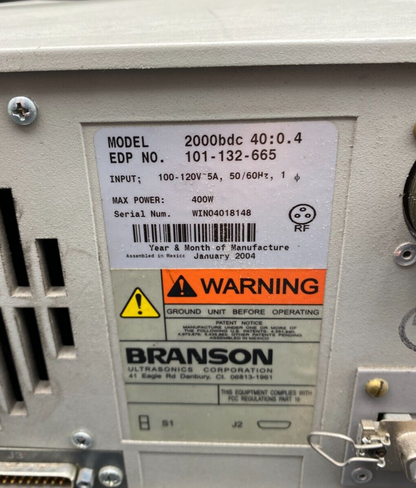 BRANSON 2000BDC 40:0.4 100-120V 5A 50/60Hz 400W POWER SUPPLY