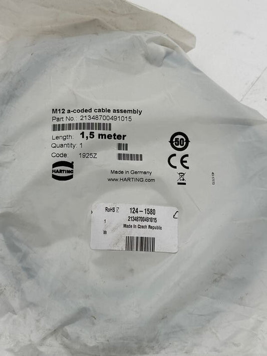 1pc x HARTING M12 A-CODED CABLE ASSEMBLY 21348700491015 1.5 METER