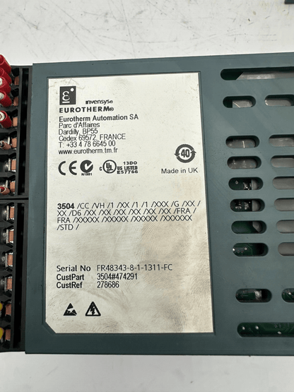 EUROTHERM 3504 3504/CC/VH/1/XX/1/1/XXX/G/XX/XX/D6 278686 TEMPERATURE CONTROLLER - KLR Automation