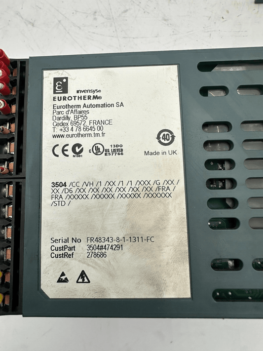 EUROTHERM 3504 3504/CC/VH/1/XX/1/1/XXX/G/XX/XX/D6 278686 TEMPERATURE CONTROLLER - KLR Automation