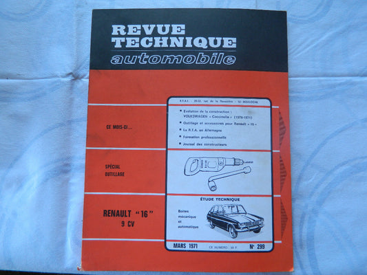 RTA  revue technique automobile etat comme neuf  RENAULT 16  9CV   n  299