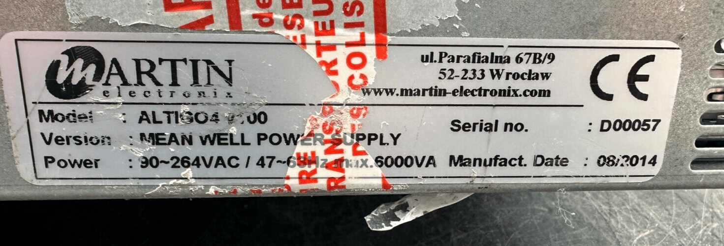MARTIN ELECTRONIX ALTIGO4 /100 MEAN WELL POWER SUPPLY 90 - 264VAC 47 - 63Hz 6000VA - KLR Automation