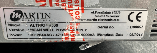 MARTIN ELECTRONIX ALTIGO4 /100 MEAN WELL POWER SUPPLY 90 - 264VAC 47 - 63Hz 6000VA - KLR Automation