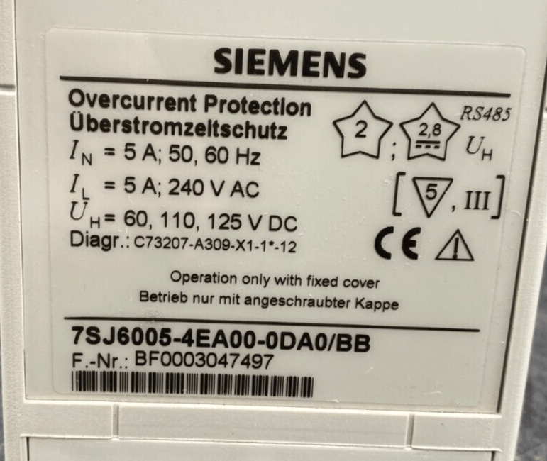 SIEMENS 7SJ6005 - 4EA00 - 0DA0/BB UNITE DE PROTECTION - KLR Automation