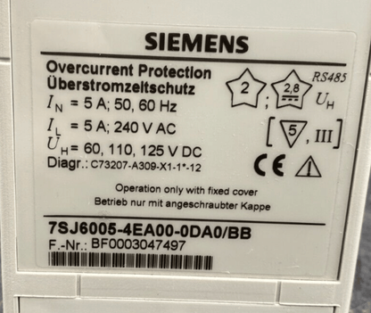 SIEMENS 7SJ6005 - 4EA00 - 0DA0/BB UNITE DE PROTECTION - KLR Automation