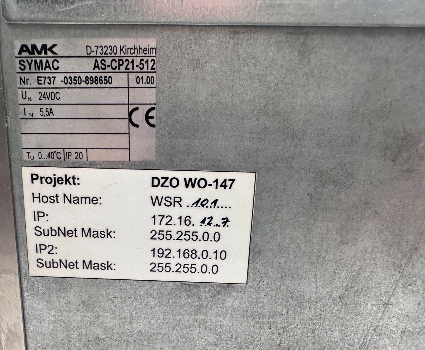AMK SYMAC AMKASYN AS-CP21-512 VERSION 01.00 WINDOWS WSR1 ad. 110 WSR2 ad. 210