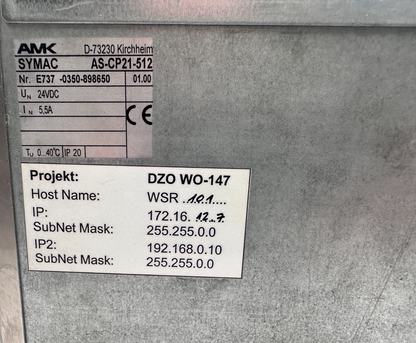AMK SYMAC AMKASYN AS-CP21-512 VERSION 01.00 WINDOWS WSR1 ad. 110 WSR2 ad. 210