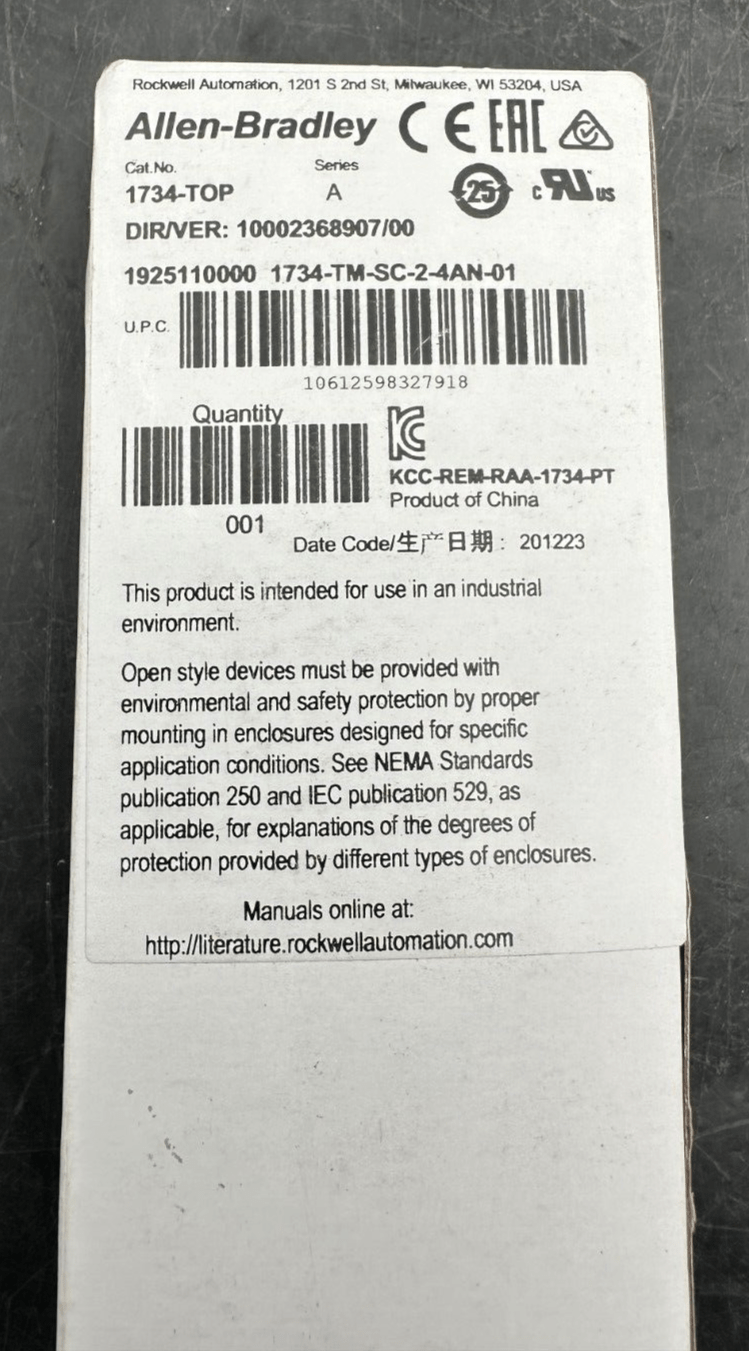 ALLEN - BRADLEY 1734 - TOP SERIE A VER: 10002368907/00 - KLR Automation