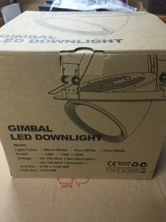 Projecteur  Spot LED a encastré GIMBAL LED DOWNLIGHT 20W 100-265V Blanc Froid