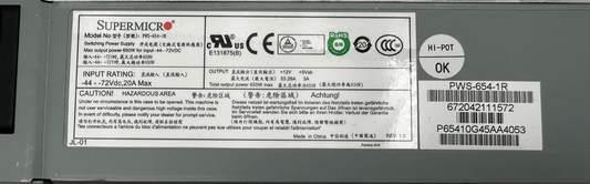 SUPERMICRO PWS - 654 - 1R SWITCHING POWER SUPPLY - KLR Automation