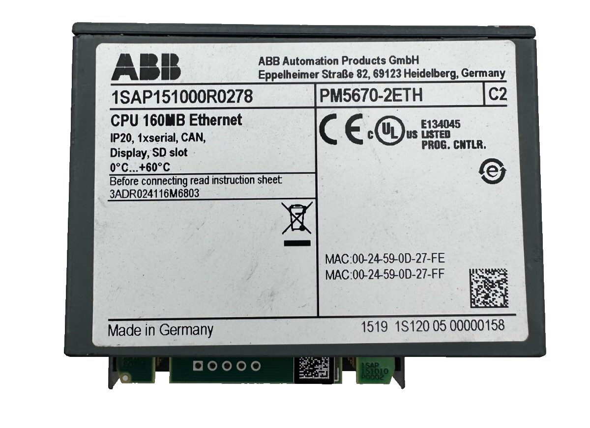ABB PM5670 1SAP151000R0278 CPU 160MB ETHERNET + TB5620-2ETH + TA524 CM598 AP531