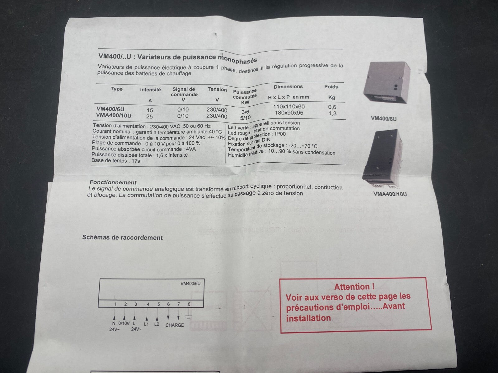 SAUTER TYPE VM400/6U SERIE 0601 SINGLE PHASE POWER INVERTER