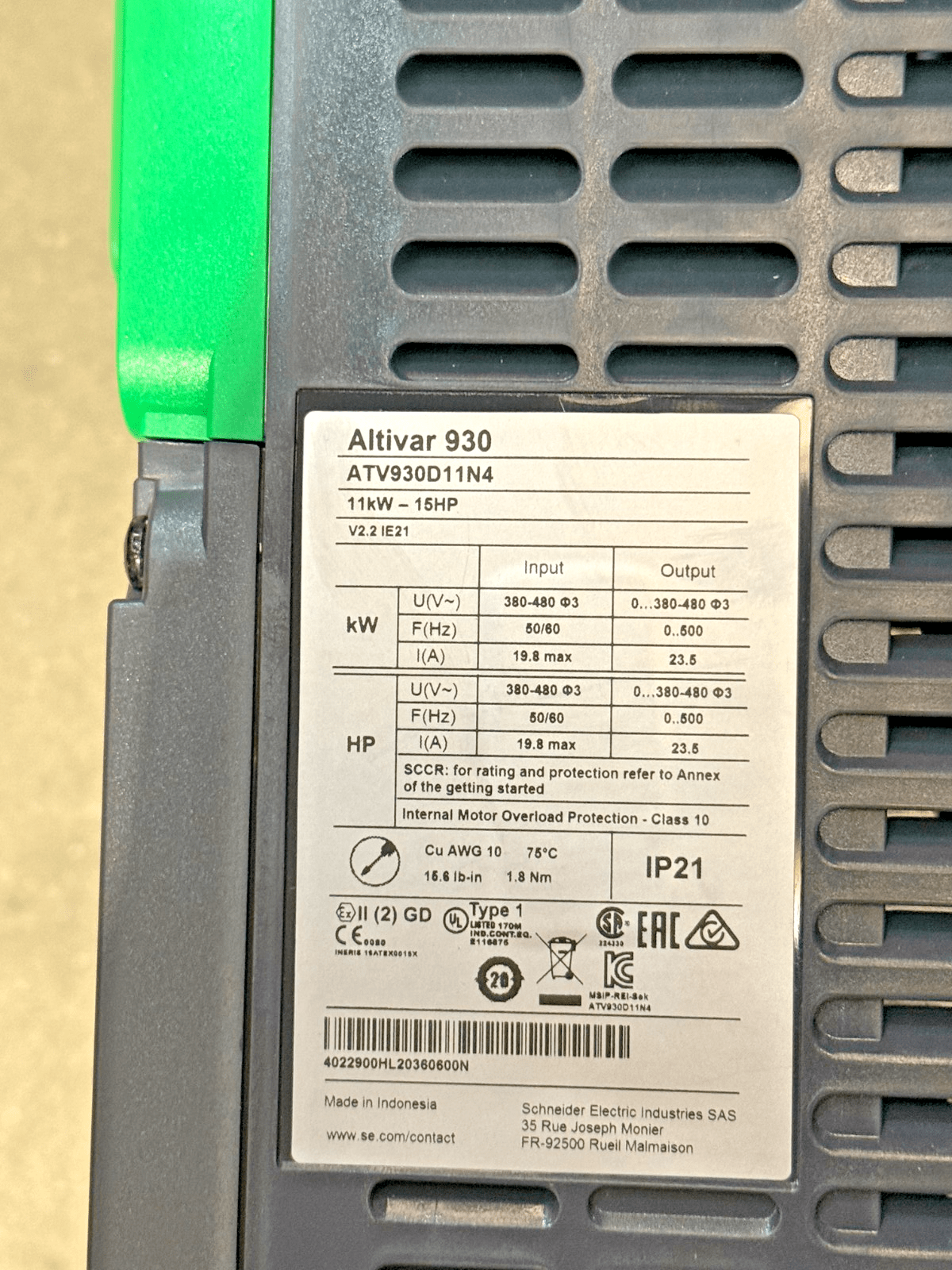 Schneider ATV930D11N4 variateur 11kW 400V Altivar 930 fréquence moteur - KLR Automation