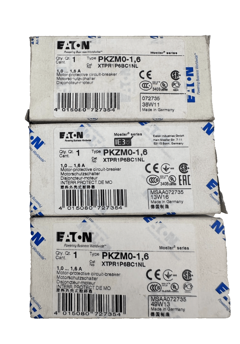 EATON MOELLER PKZM0 - 1.6 XTPR1P6BC1NL DISJONCTEUR MOTEUR x3pc - KLR Automation