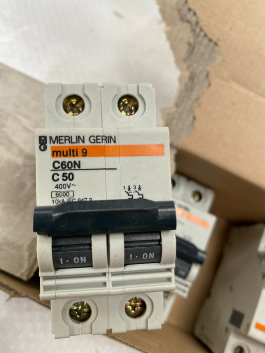 6 pc x Merlin Gerin Schneider multi 9 24207 C60N 2P C 50A 