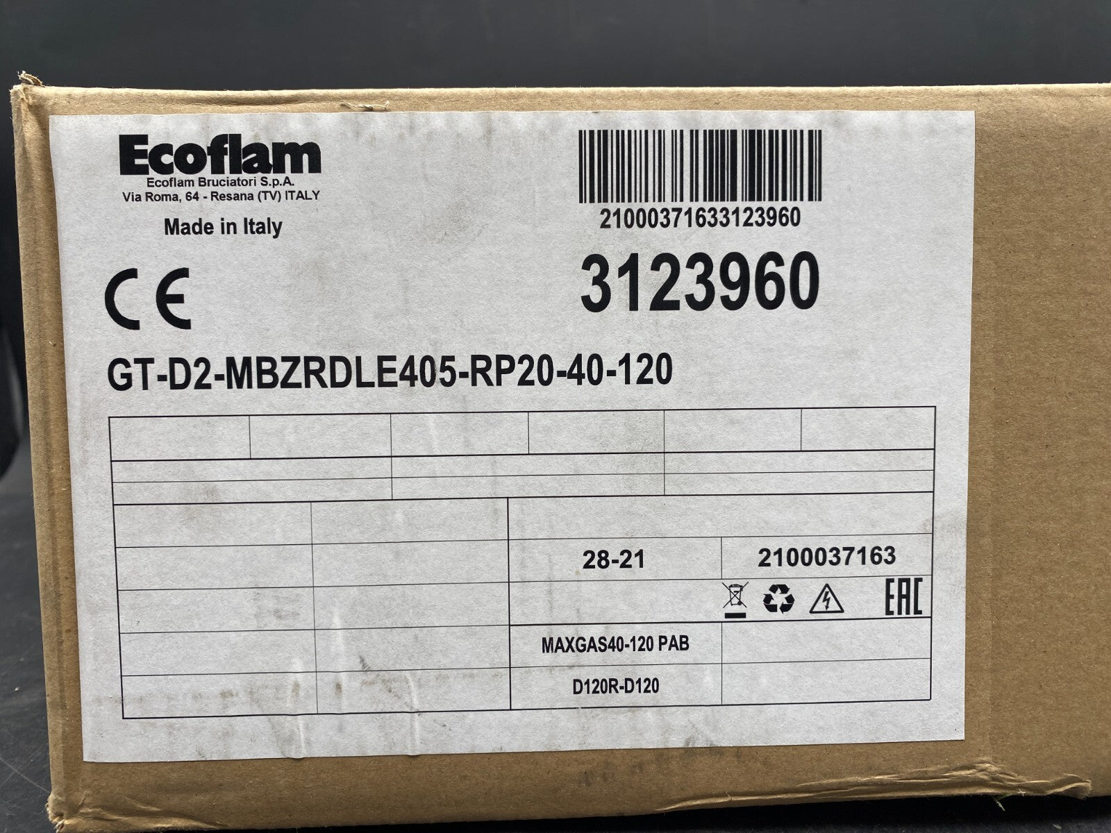 ECOFLAM 3123960 GT-D2-MBZRDLE405-RP20-40-120 DUNGS MB-ZRDLE 405 B01 S50