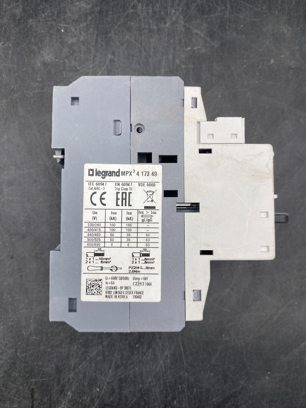 LEGRAND MPX32MA 8A MAGNETIC MOTOR CIRCUIT BREAKER