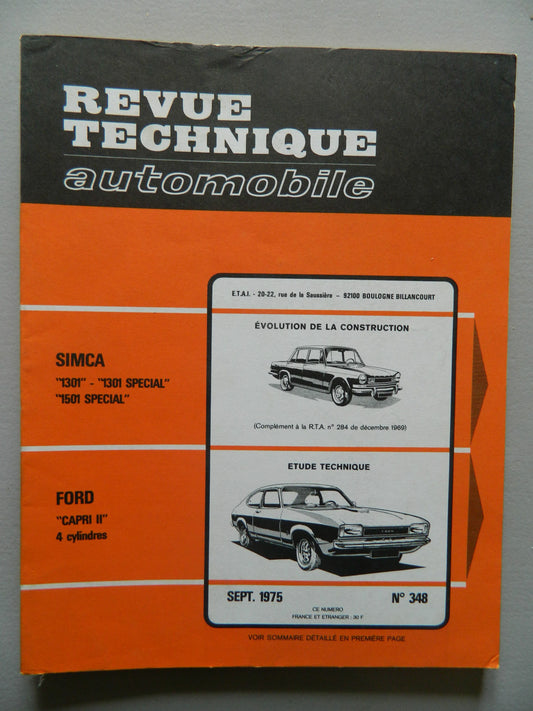 RTA revue technique automobile comme neuf  n 348 FORD "Capri II" 4 cylindres