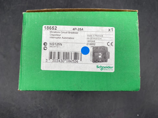 SCHNEIDER ELECTRIC 18652 NG125N 4P - 25A MINIATURE CIRCUIT BREAKER - KLR Automation