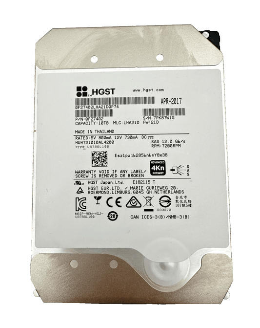 HGST HUH721010AL4200 0F27402 10TB SAS 12.0 Gb/s RPM 7200RPM - KLR Automation