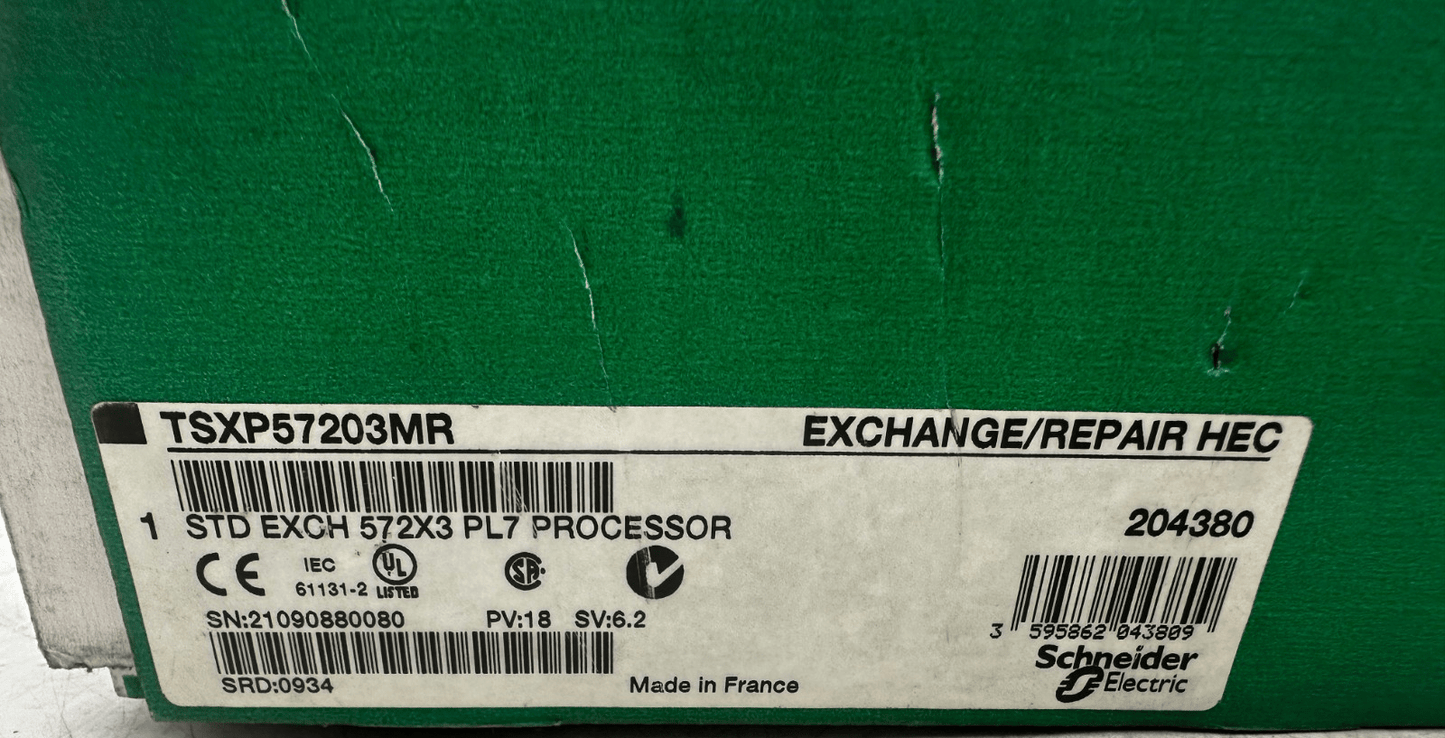 SCHNEIDER ELECTRIC TSXP57203MR STD EXCH 572X3 PL7 PROCESSOR PV:18 RL:08 SV:6.2 - KLR Automation