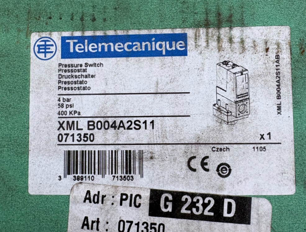 SCHNEIDER ELECTRIC XML B004A2S11 071350 PRESSURE SWITCH x1