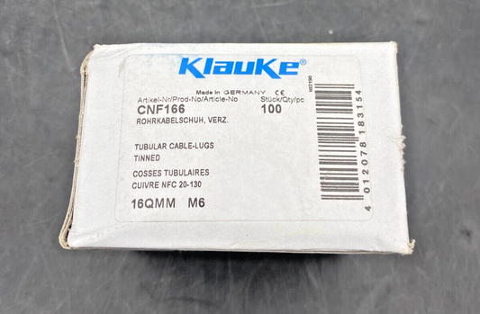 KLAUKE CNF166 TUBULAR CABLE LUGS 16QMM M6 BOX OF 100
