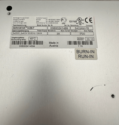 KOLLMORGEN SERVOSTAR 400 - M S403AM - PB FW 7.76 443M - P SERVO AMPLIFICATEUR - KLR Automation