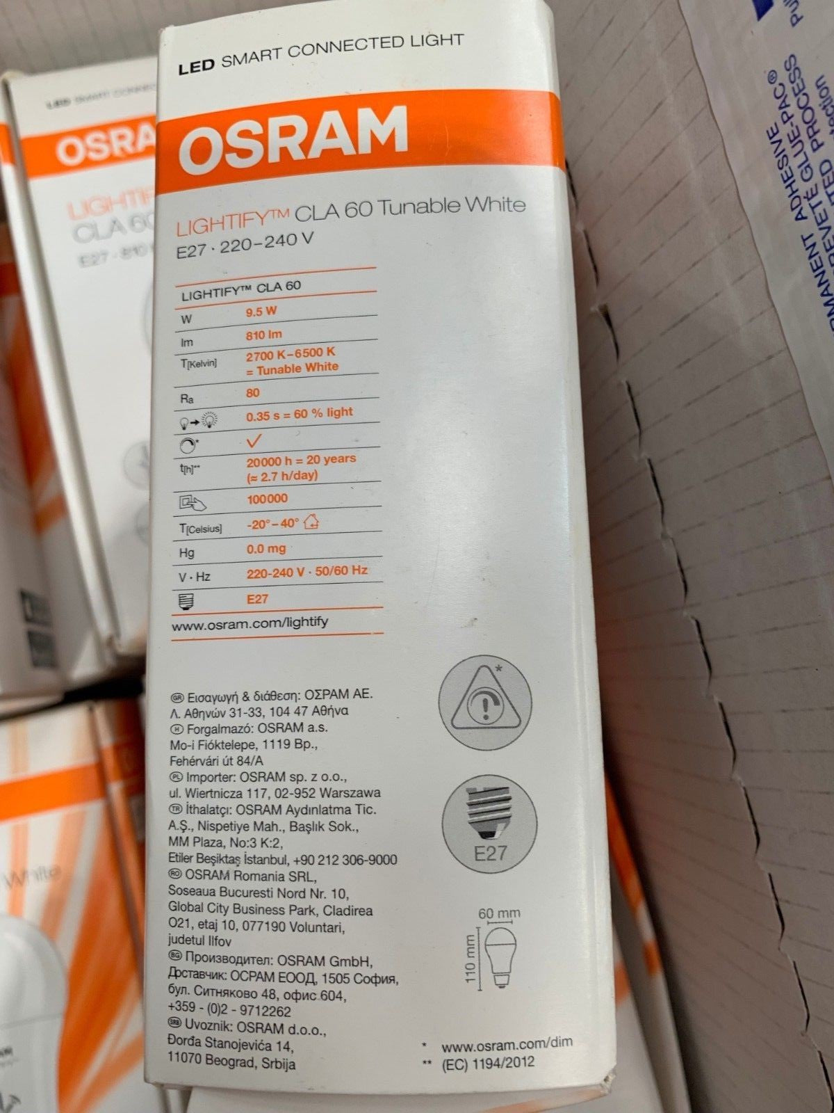 Osram LIGHTIFY CLA  60 Tunable White E27 810 lm 220V App Store / Google