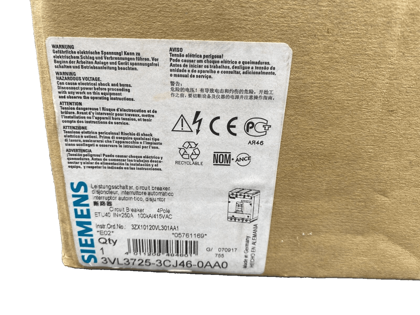 SIEMENS 3VL3725 - 3CJ46 - 0AA0 VL250 DECLENCHEUR MAGNETOTHERMIQUE - KLR Automation